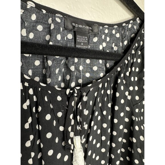 Sponse Shirt Womens Small Black White Polka Dot Flutter Sleeve Elastic Hem Top - Picture 2 of 7